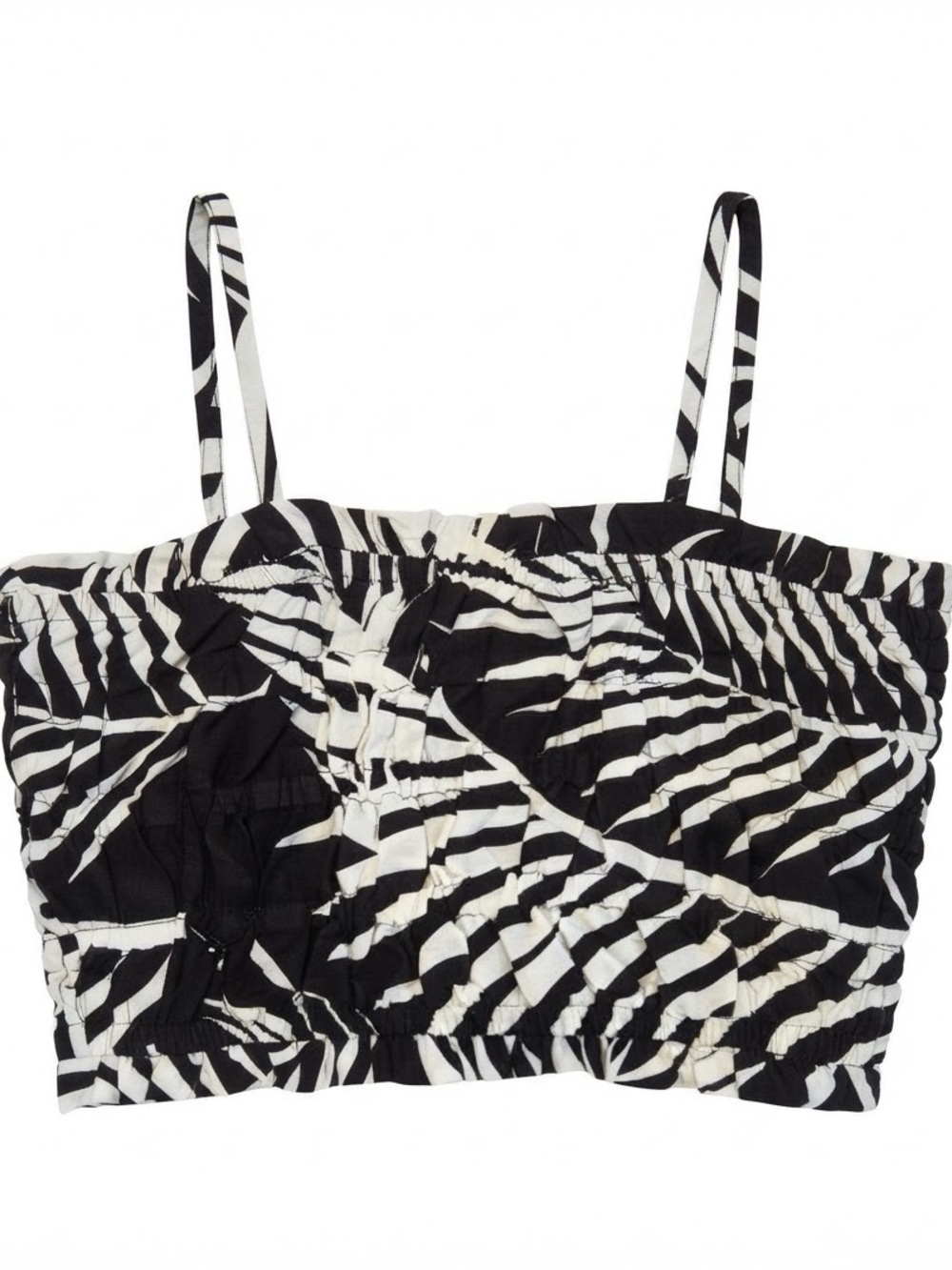 Zebra-Print Black & White Smocked Cropped Camisole